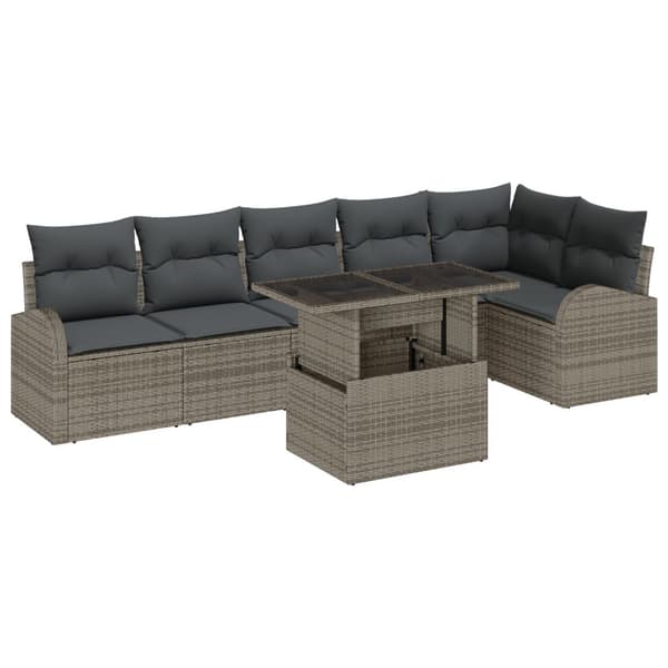 Trädgårdsoffset med kudde med lagring 7 pcs Grå Poly rattan