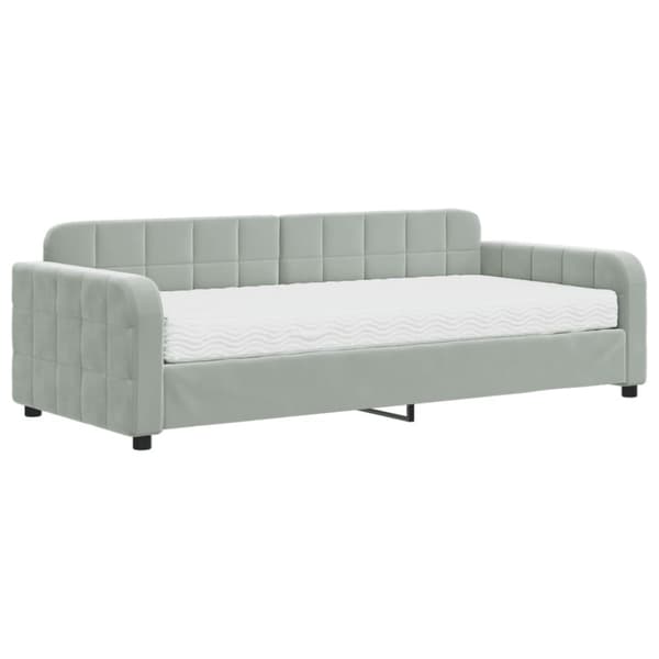Dagbädd med madrass ljusgrå 90x200 cm sammet