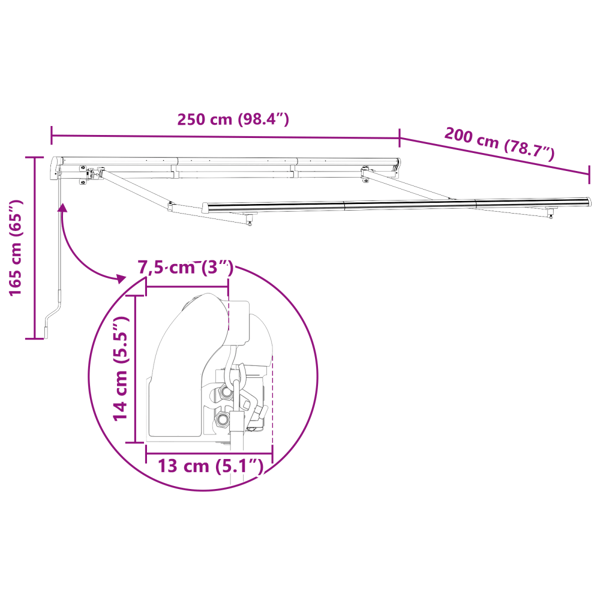 Utfällbar markis Blå 250 x 200 cm tyg