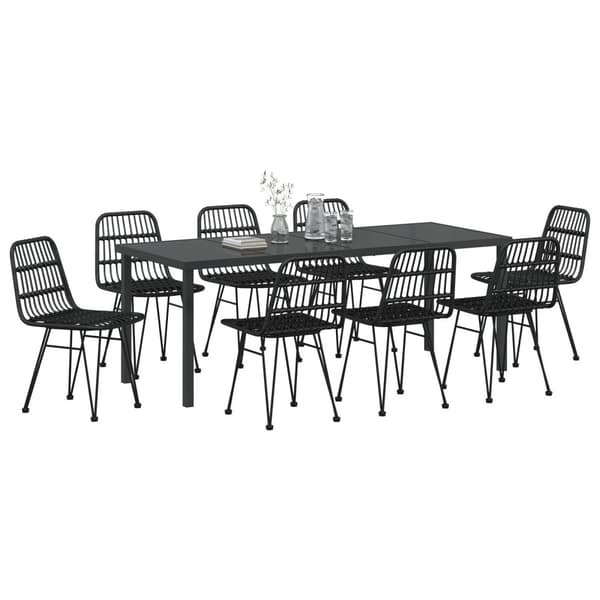 Trädgårdsmöbelset 9 pcs Svart Pulverlackerat stål