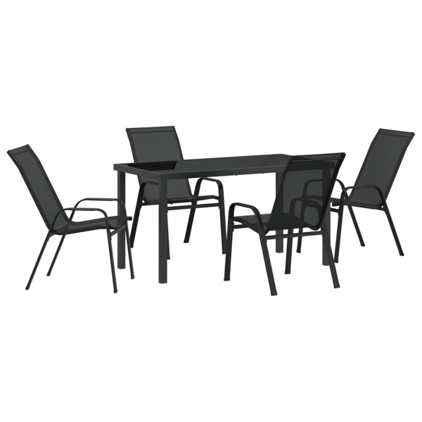 Trädgårdsmöbelset 5 pcs Svart Pulverlackerad stål