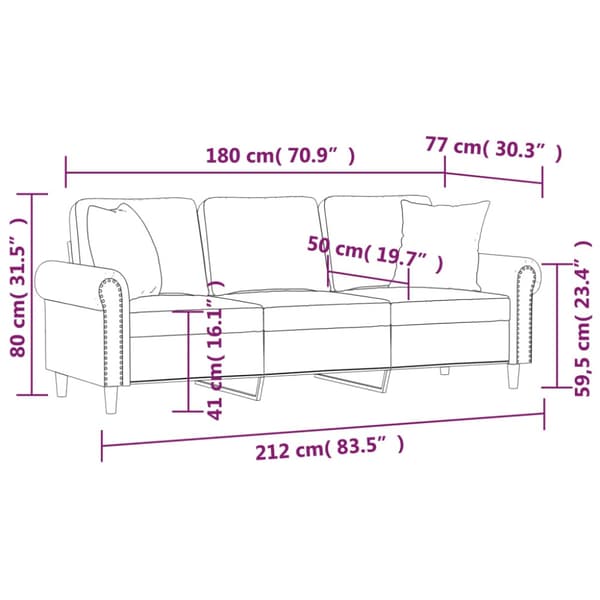 3-sitssoffa med prydnadskuddar svart 180 cm sammet