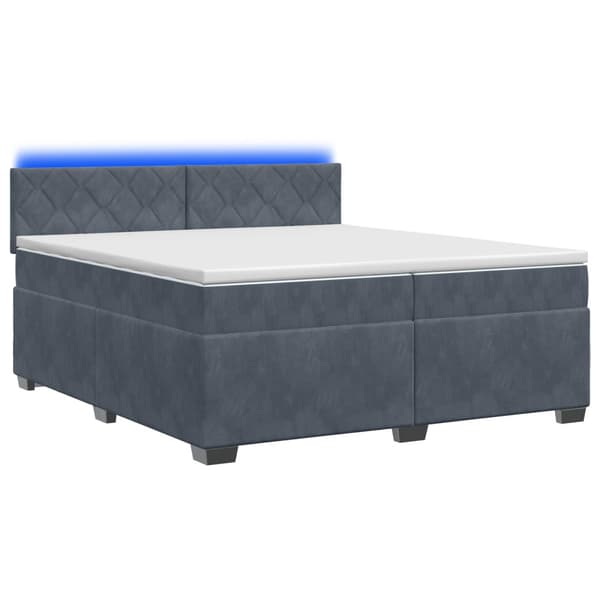 Boxspring säng med madrass och LED Mörkgrå 200 x 200 cm Sammet