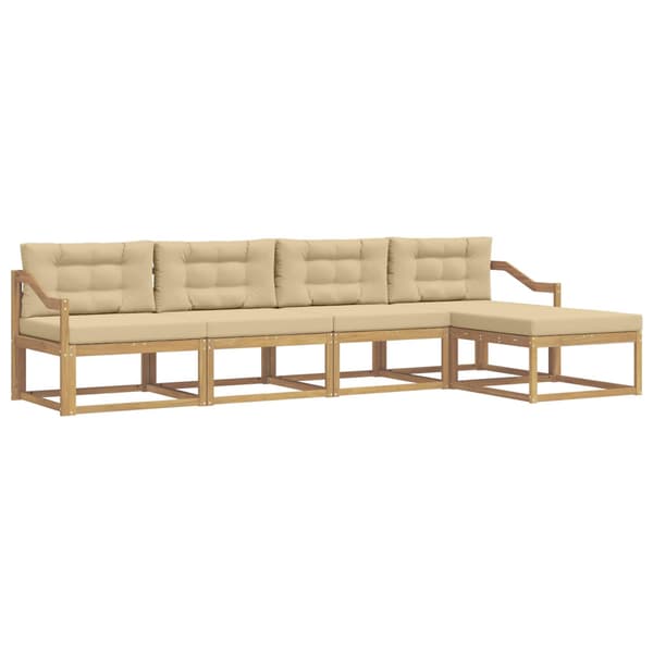 Utomhussoffset med kudde 4 pcs Vit och Beige Polyester