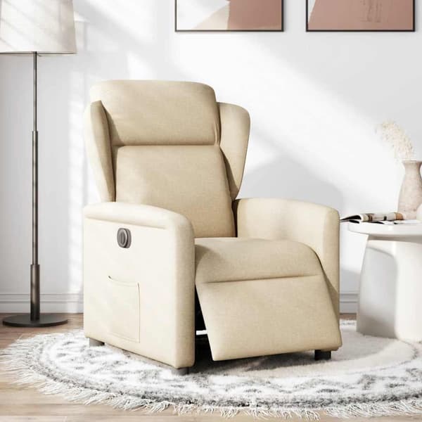 Elektrisk reclinerfåtölj gräddvit tyg