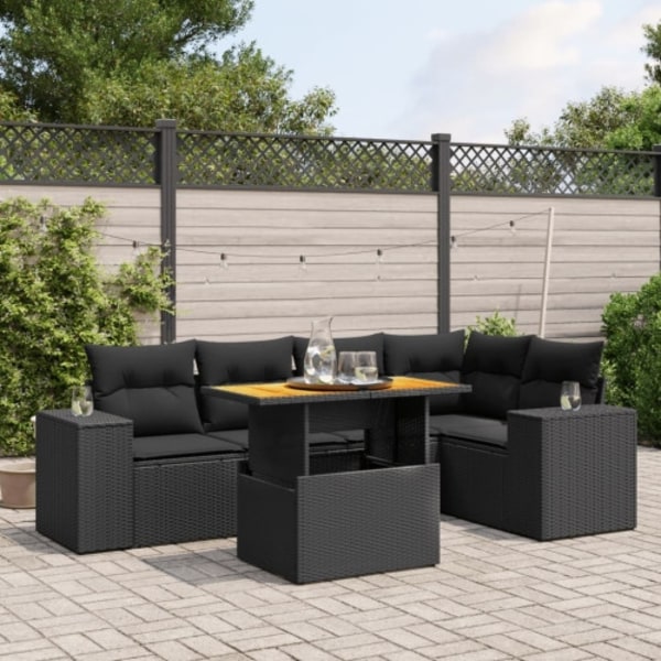 Loungegrupp med dynor 6 delar svart konstrotting