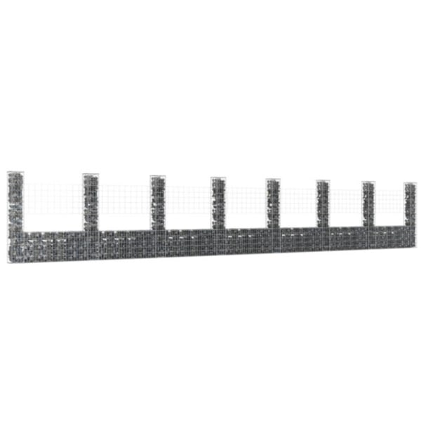 U-formad gabionkorg med 8 stolpar järn 860x20x150 cm