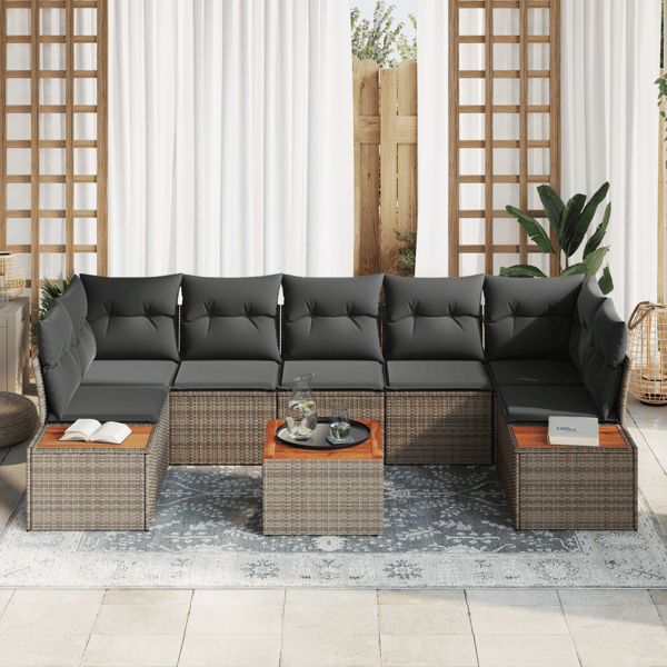 Trädgårdsoffset med kudde med lagring 8 pcs Grå Poly rattan
