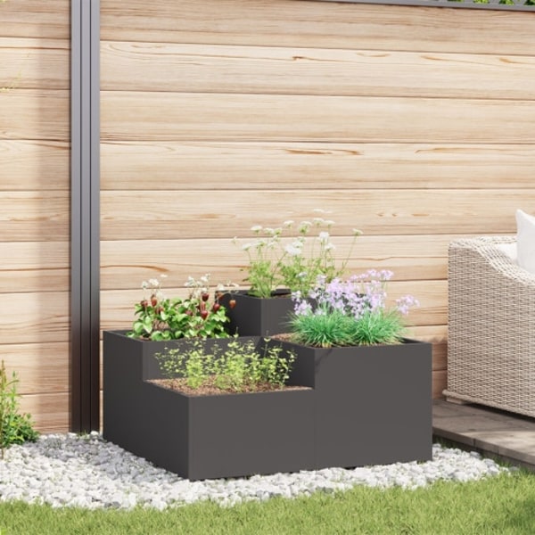 Planteringslåda för utomhusbruk 80x80x48 cm svart stål