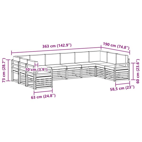 Utomhussoffset 10 pcs Vit och grädde 363 x 190 x 73 cm