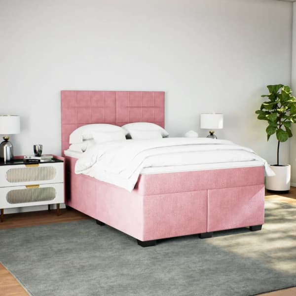 Ramsäng med madrass rosa 140x200 cm sammet