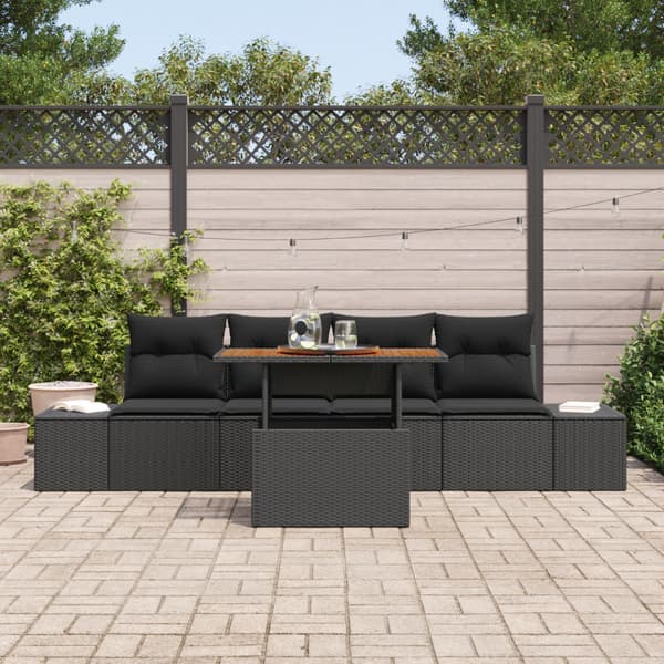 Trädgårdsoffset med lagring 5 pcs Svart Poly rattan
