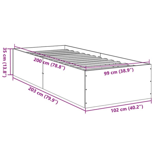 Sängram rökfärgad ek 100x200 cm konstruerad trä
