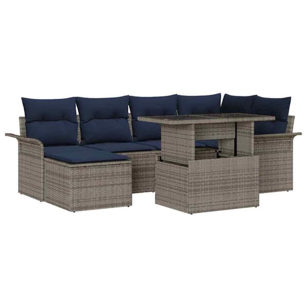 Trädgårdsoffset med kudde med lagring 7 pcs Grå Poly Rattan