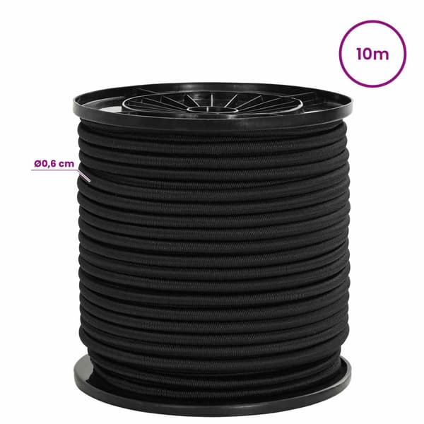 Bungee-rep med krokar 6 mm Svart PP och gummi