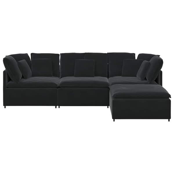 Modulsoffa med fotpall och dynor sammet svart