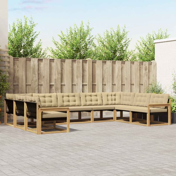 Utomhussoffset med kudde 9 pcs Vit och Beige