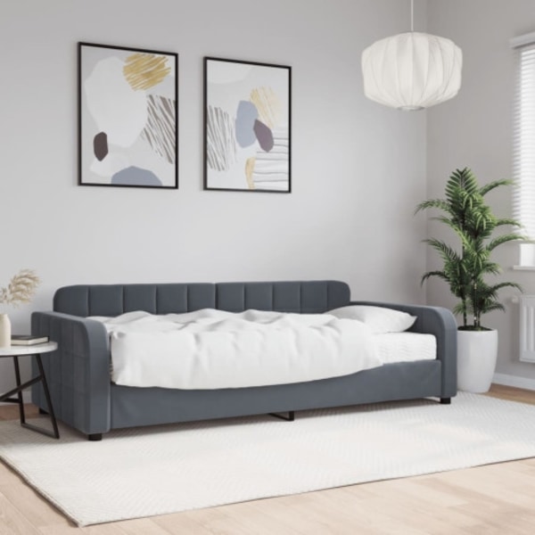 Dagbädd med madrass mörkgrå 90x200 cm sammet
