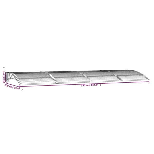 Dörrtak grå 350x100 cm polykarbonat