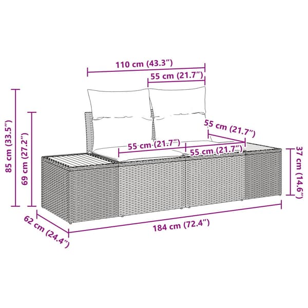 Trädgårdsoffset med kudde 7 pcs Grå Poly rattan