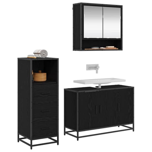 Badrumsmöbelset med låda 2 pcs Gammalt trä Konstruerat trä