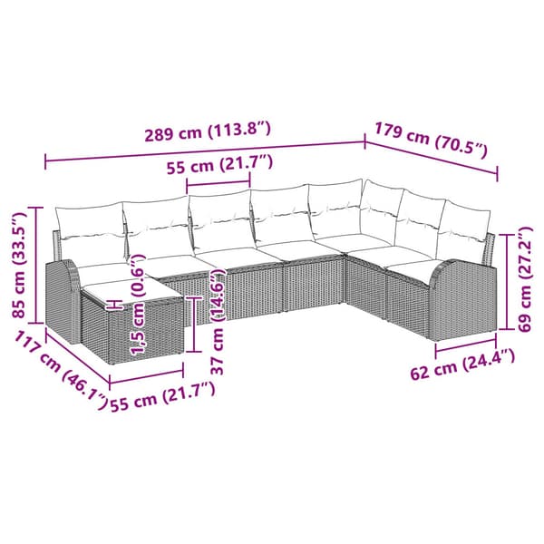 Trädgårdsoffset 8 st Svart [Syntetisk]: Poly Rattan