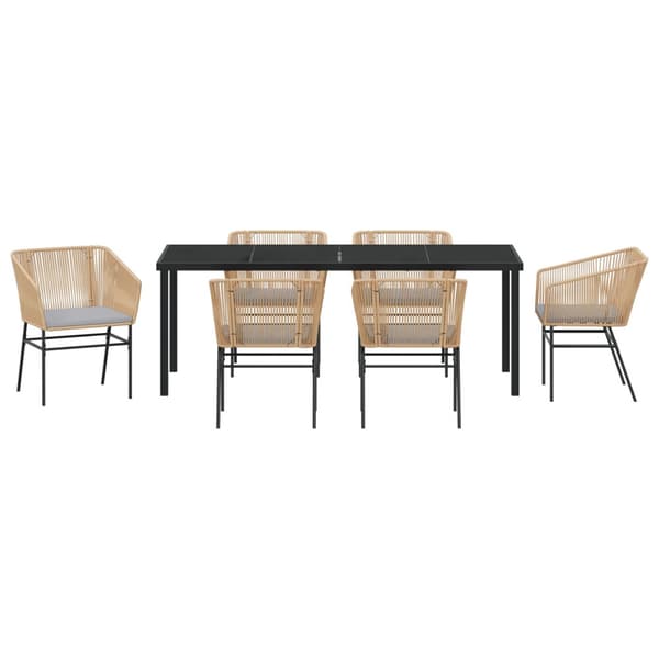 Trädgårdsmöbelset med kudde 7 pcs Brun Pulverlackerat stål