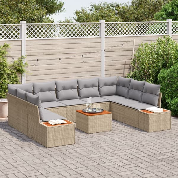 Trädgårdsoffset med kudde 10 pcs Beige Poly rattan