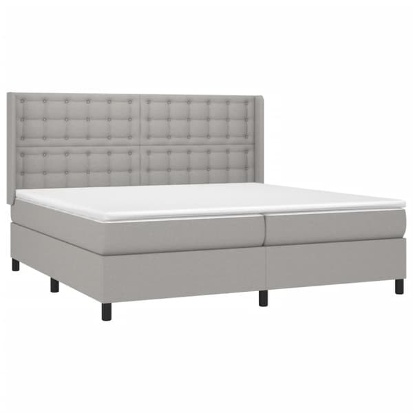Ramsäng med madrass & LED ljusgrå 200x200 cm tyg