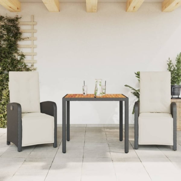 Caféset med dynor 3 delar svart konstrotting