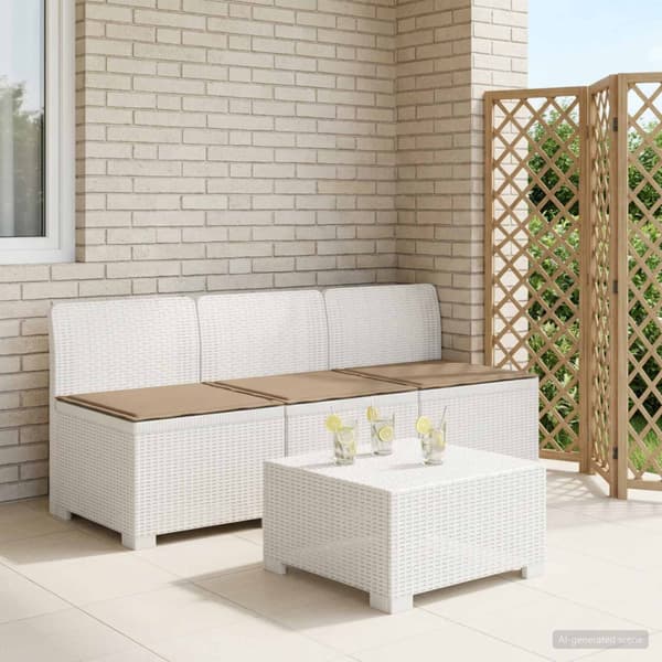 3-sits trädgårdsoffa med kuddar Rattan-look PP Vit