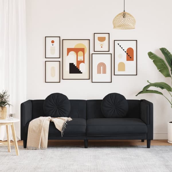 Soffa med kuddar 3-sits svart sammet