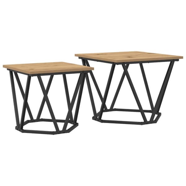 Sidobordsset 2 pcs Artisan Ek Konstruerat trä och stål