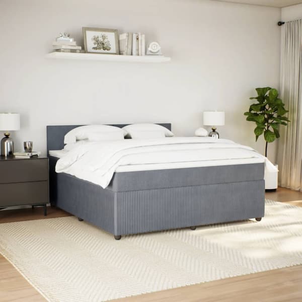 Ramsäng med madrass mörkgrå 180x200 cm sammet