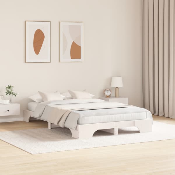 Sängram Vit 140 x 190 cm Massiv furu