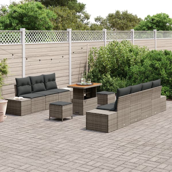 Trädgårdsoffset med kudde med lagring 10 pcs Grå Poly rattan