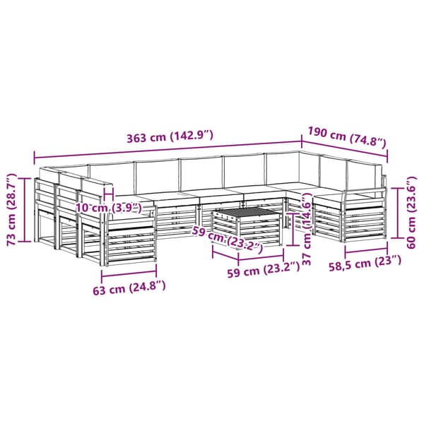Utomhussoffset 11 pcs Vit och grädde 59 x 59 x 37 cm Polyester