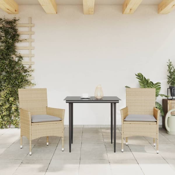 Trädgårdsstolar med dynor 2 st beige konstrotting