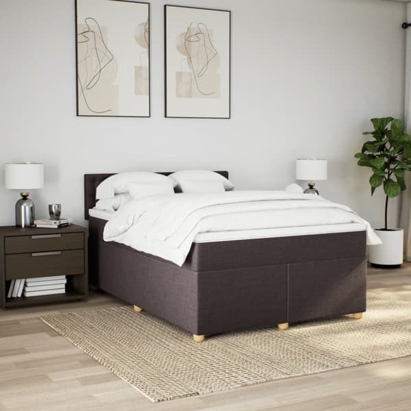 Ramsäng med madrass mörkbrun 140x200 cm tyg