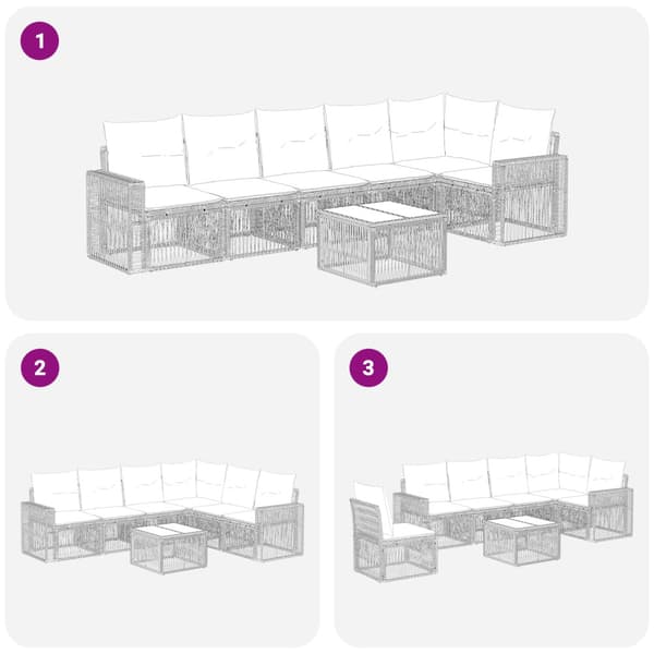 Trädgårdsoffset 7 pcs Svart och krämvit konstrotting