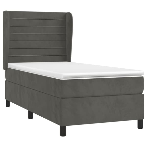 Ramsäng med madrass mörkgrå 90x190 cm sammet