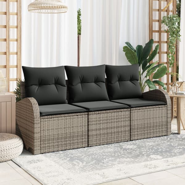 Trädgårdsoffset med lagring 3 pcs Grå Poly rattan