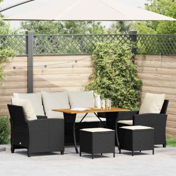 Loungegrupp med dynor 6 delar svart konstrotting