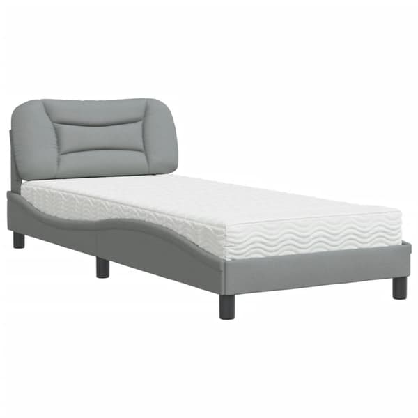 Bed with Mattress "Hvar" Light Grey 90x200 cm Fabric