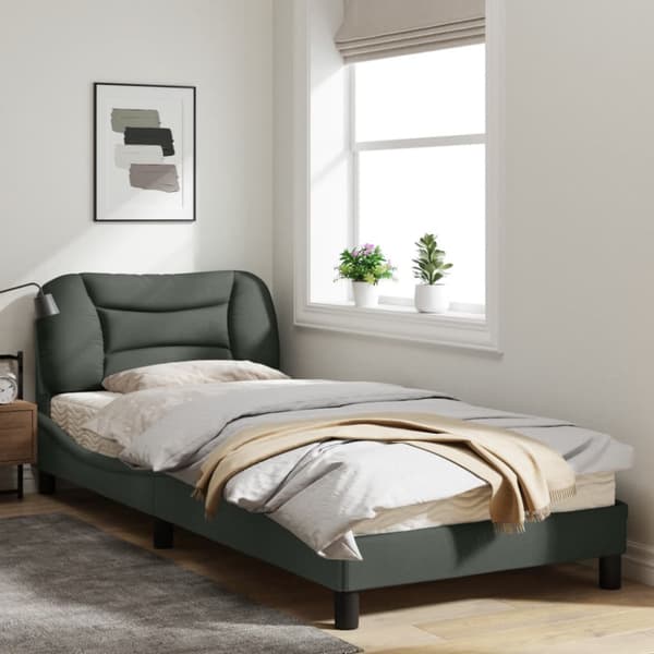 Bed Frame with LED without Mattress "Hvar" Dark Grey 90x200 cm Fabric