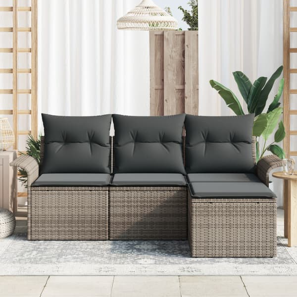 Trädgårdsoffset med kudde med lagring 4 pcs Grå Poly rattan