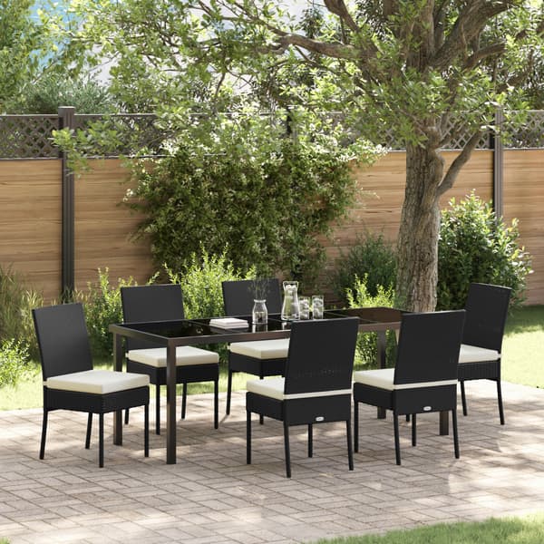 Trädgårdsmöbelset 7 pcs Svart Pulverlackerat stål
