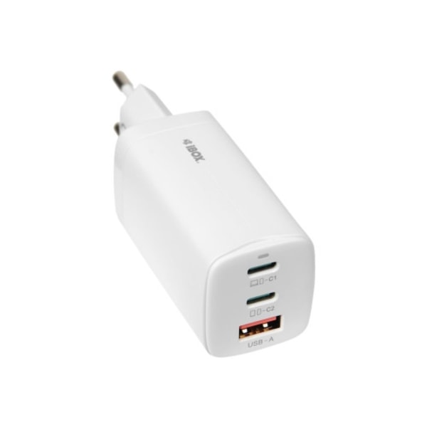 iBOX C-65 strömadapter - 2 x USB-C, USB - 65 Watt Vit
