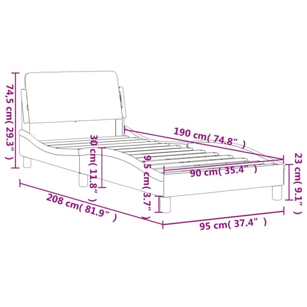 Bed Frame "Dover" Dark Brown 90x190 cm Fabric
