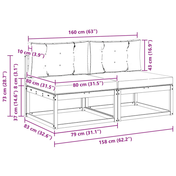 2 Stycke Utomhus Mellansoffa Polyester Vit